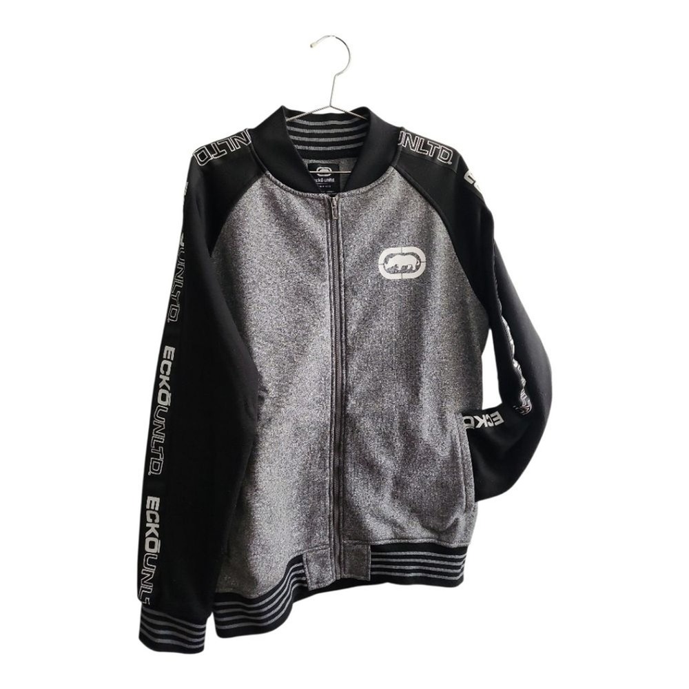 Ecko Unltd Track Jacket Men's Large Gray Black Streetwear Y2K Athleisure Hip Hop